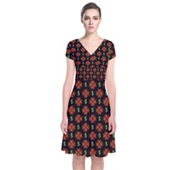 Dollar Sign Graphic Pattern Short Sleeve Front Wrap Dress