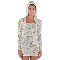 Floral Kraft Seamless Pattern Women s Long Sleeve Hooded T-shirt by Simbadda