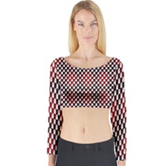 Squares Red Background Long Sleeve Crop Top by Simbadda