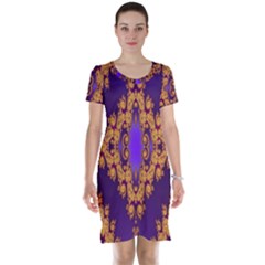 Something Different Fractal In Orange And Blue Short Sleeve Nightdress by Simbadda