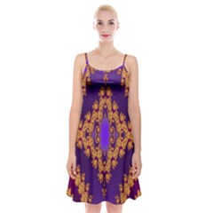 Something Different Fractal In Orange And Blue Spaghetti Strap Velvet Dress by Simbadda