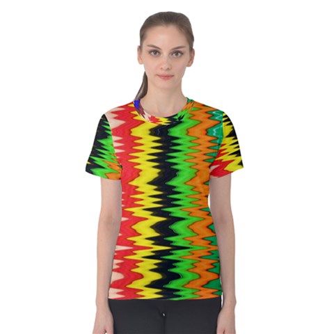 Colorful Liquid Zigzag Stripes Background Wallpaper Women s Cotton Tee by Simbadda