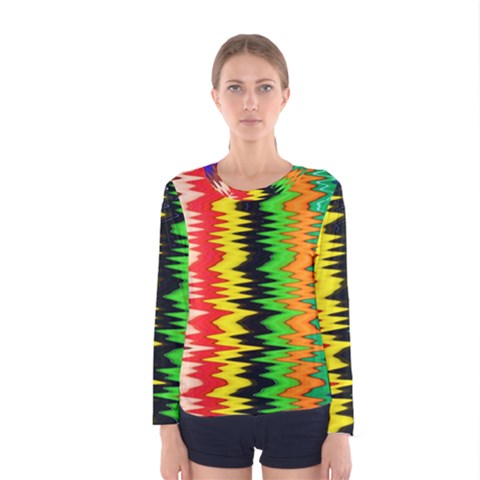 Colorful Liquid Zigzag Stripes Background Wallpaper Women s Long Sleeve Tee by Simbadda