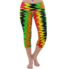 Colorful Liquid Zigzag Stripes Background Wallpaper Capri Yoga Leggings by Simbadda