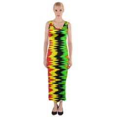 Colorful Liquid Zigzag Stripes Background Wallpaper Fitted Maxi Dress by Simbadda