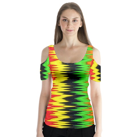 Colorful Liquid Zigzag Stripes Background Wallpaper Butterfly Sleeve Cutout Tee  by Simbadda