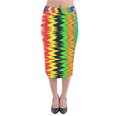 Colorful Liquid Zigzag Stripes Background Wallpaper Velvet Midi Pencil Skirt by Simbadda