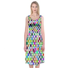 Colorful Dots Balls On White Background Midi Sleeveless Dress by Simbadda