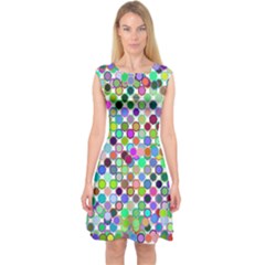 Colorful Dots Balls On White Background Capsleeve Midi Dress by Simbadda