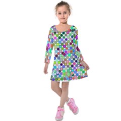 Colorful Dots Balls On White Background Kids  Long Sleeve Velvet Dress by Simbadda