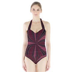 Red Ribbon Effect Newtonian Fractal Halter Swimsuit by Simbadda