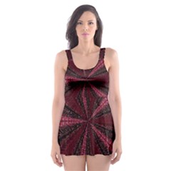 Red Ribbon Effect Newtonian Fractal Skater Dress Swimsuit by Simbadda