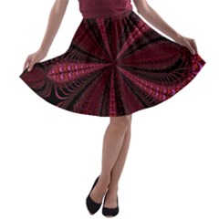 Red Ribbon Effect Newtonian Fractal A-line Skater Skirt by Simbadda