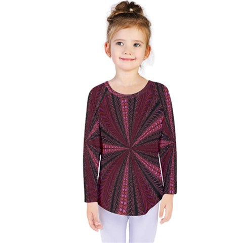 Red Ribbon Effect Newtonian Fractal Kids  Long Sleeve Tee by Simbadda