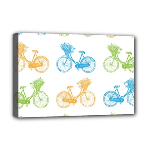 Vintage Bikes With Basket Of Flowers Colorful Wallpaper Background Illustration Deluxe Canvas 18  X 12   by Simbadda