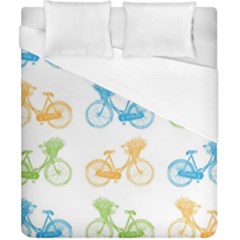 Vintage Bikes With Basket Of Flowers Colorful Wallpaper Background Illustration Duvet Cover (california King Size) by Simbadda