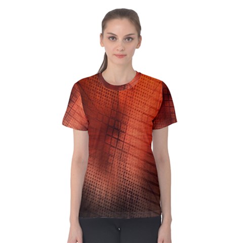 Background Technical Design With Orange Colors And Details Women s Cotton Tee by Simbadda