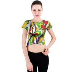 Colorful Textile Background Crew Neck Crop Top by Simbadda