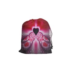 Illuminated Red Hear Red Heart Background With Light Effects Drawstring Pouches (small)  by Simbadda