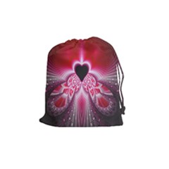 Illuminated Red Hear Red Heart Background With Light Effects Drawstring Pouches (medium)  by Simbadda