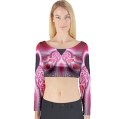 Illuminated Red Hear Red Heart Background With Light Effects Long Sleeve Crop Top by Simbadda