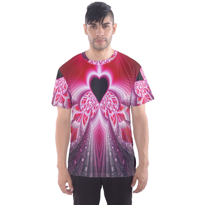 Illuminated Red Hear Red Heart Background With Light Effects Men s Sport Mesh Tee