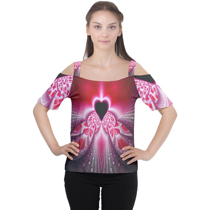 Illuminated Red Hear Red Heart Background With Light Effects Women s Cutout Shoulder Tee