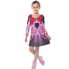 Illuminated Red Hear Red Heart Background With Light Effects Kids  Long Sleeve Velvet Dress by Simbadda