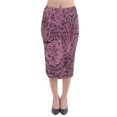 Abstract Purple Background Natural Motive Midi Pencil Skirt by Simbadda