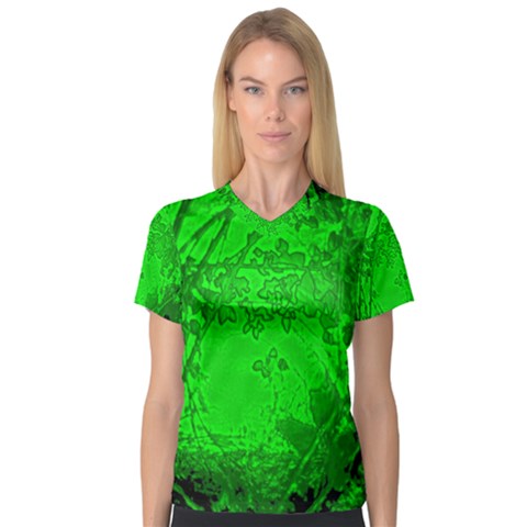 Leaf Outline Abstract Women s V-neck Sport Mesh Tee by Simbadda