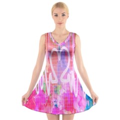 Watercolour Heartbeat Monitor V-neck Sleeveless Skater Dress by Simbadda