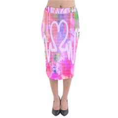 Watercolour Heartbeat Monitor Velvet Midi Pencil Skirt by Simbadda