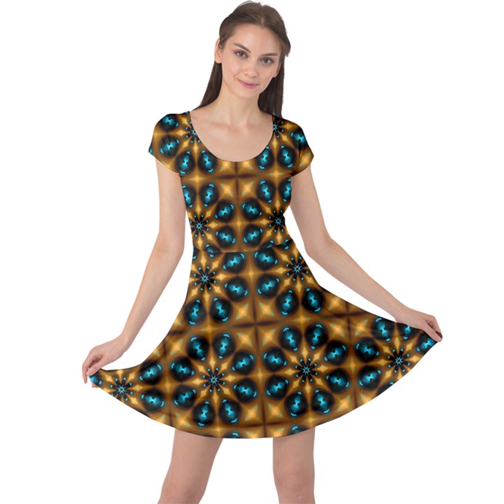 Abstract Daisies Cap Sleeve Dresses