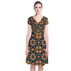 Abstract Daisies Short Sleeve Front Wrap Dress by Simbadda