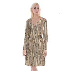 Abstract Background Design Long Sleeve Velvet Front Wrap Dress