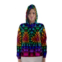 Mirror Fractal Balls On Black Background Hooded Wind Breaker (women) by Simbadda