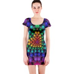 Mirror Fractal Balls On Black Background Short Sleeve Bodycon Dress by Simbadda