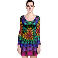 Mirror Fractal Balls On Black Background Long Sleeve Velvet Bodycon Dress by Simbadda