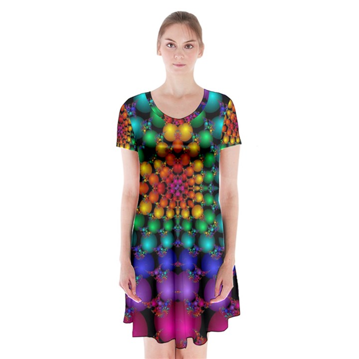 Mirror Fractal Balls On Black Background Short Sleeve V-neck Flare Dress