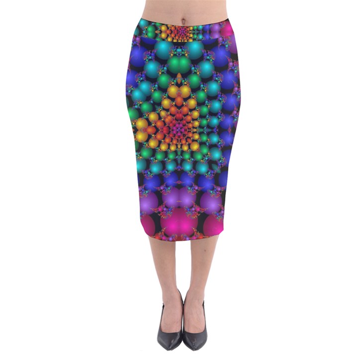 Mirror Fractal Balls On Black Background Velvet Midi Pencil Skirt