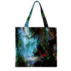 Beautiful Peacock Colorful Zipper Grocery Tote Bag by Simbadda