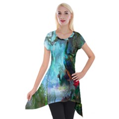 Beautiful Peacock Colorful Short Sleeve Side Drop Tunic by Simbadda