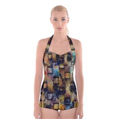 Fabric Weave Boyleg Halter Swimsuit  by Simbadda