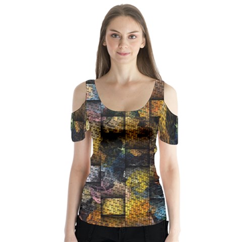 Fabric Weave Butterfly Sleeve Cutout Tee  by Simbadda