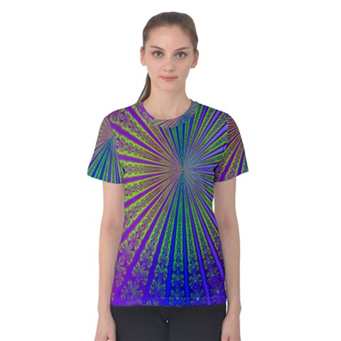 Blue Fractal That Looks Like A Starburst Women s Cotton Tee by Simbadda