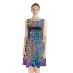 Blue Fractal That Looks Like A Starburst Sleeveless Chiffon Waist Tie Dress by Simbadda