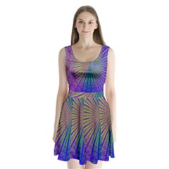 Blue Fractal That Looks Like A Starburst Split Back Mini Dress  by Simbadda