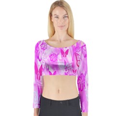 Butterfly Cut Out Pattern Colorful Colors Long Sleeve Crop Top by Simbadda