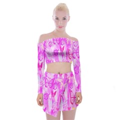 Butterfly Cut Out Pattern Colorful Colors Off Shoulder Top With Skirt Set