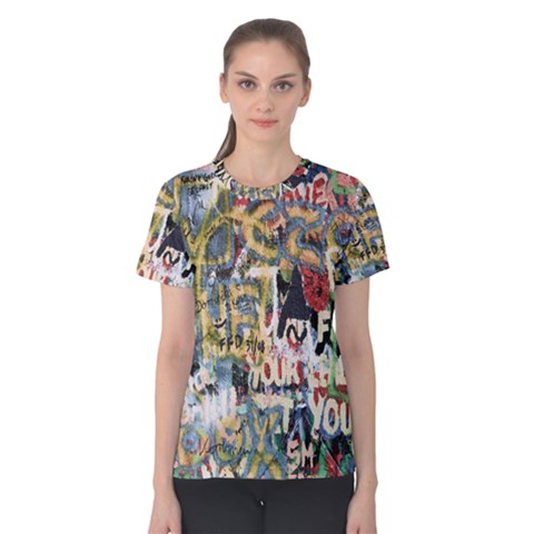 Graffiti Wall Pattern Background Women s Cotton Tee by Simbadda